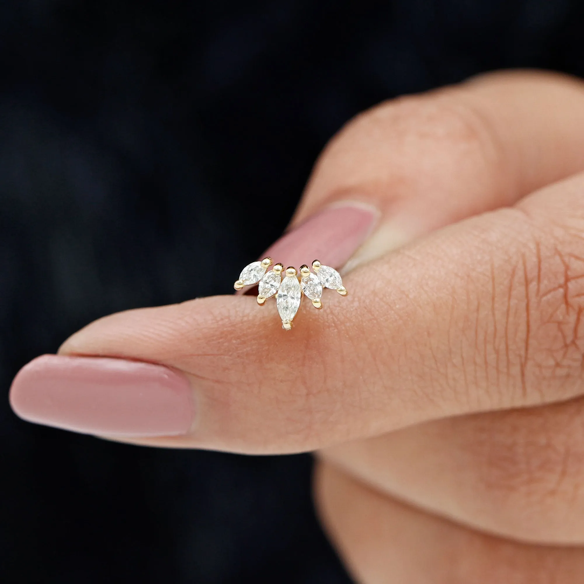 Genuine Marquise Diamond Leaf Helix Earring