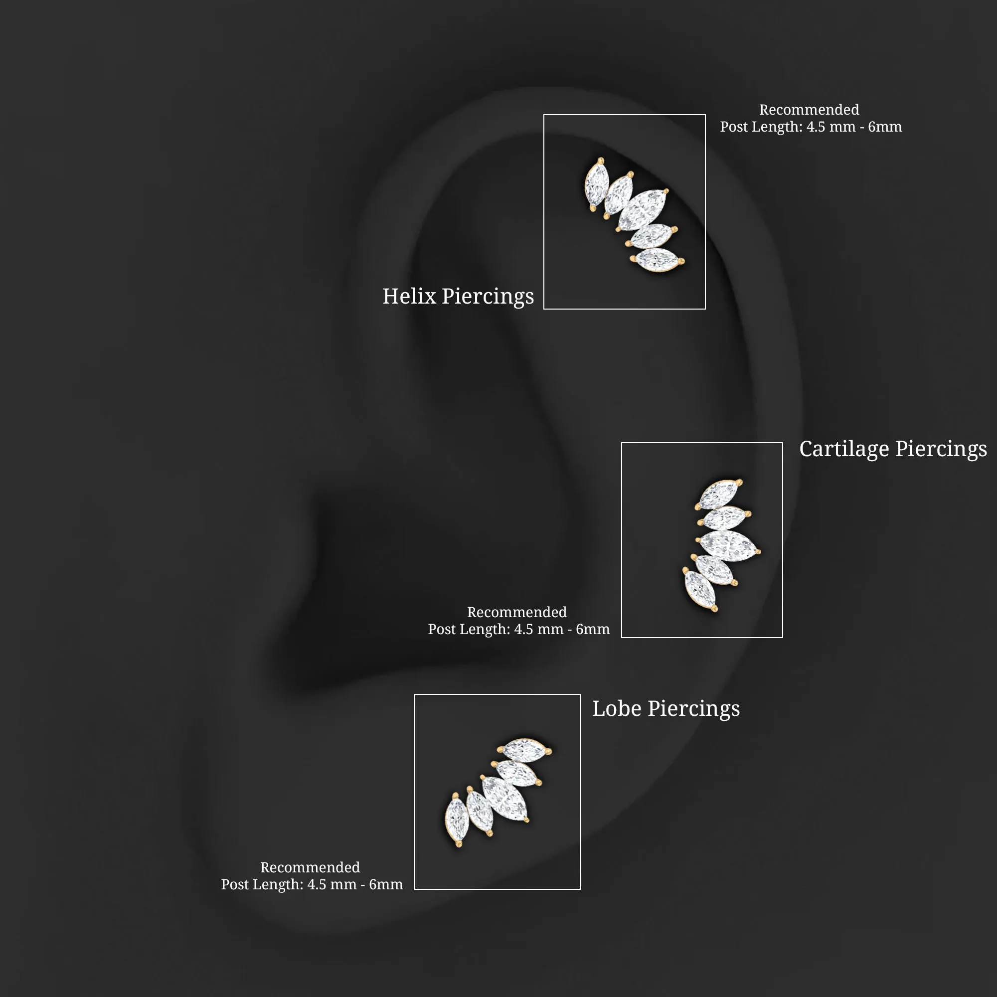 Genuine Marquise Diamond Leaf Helix Earring