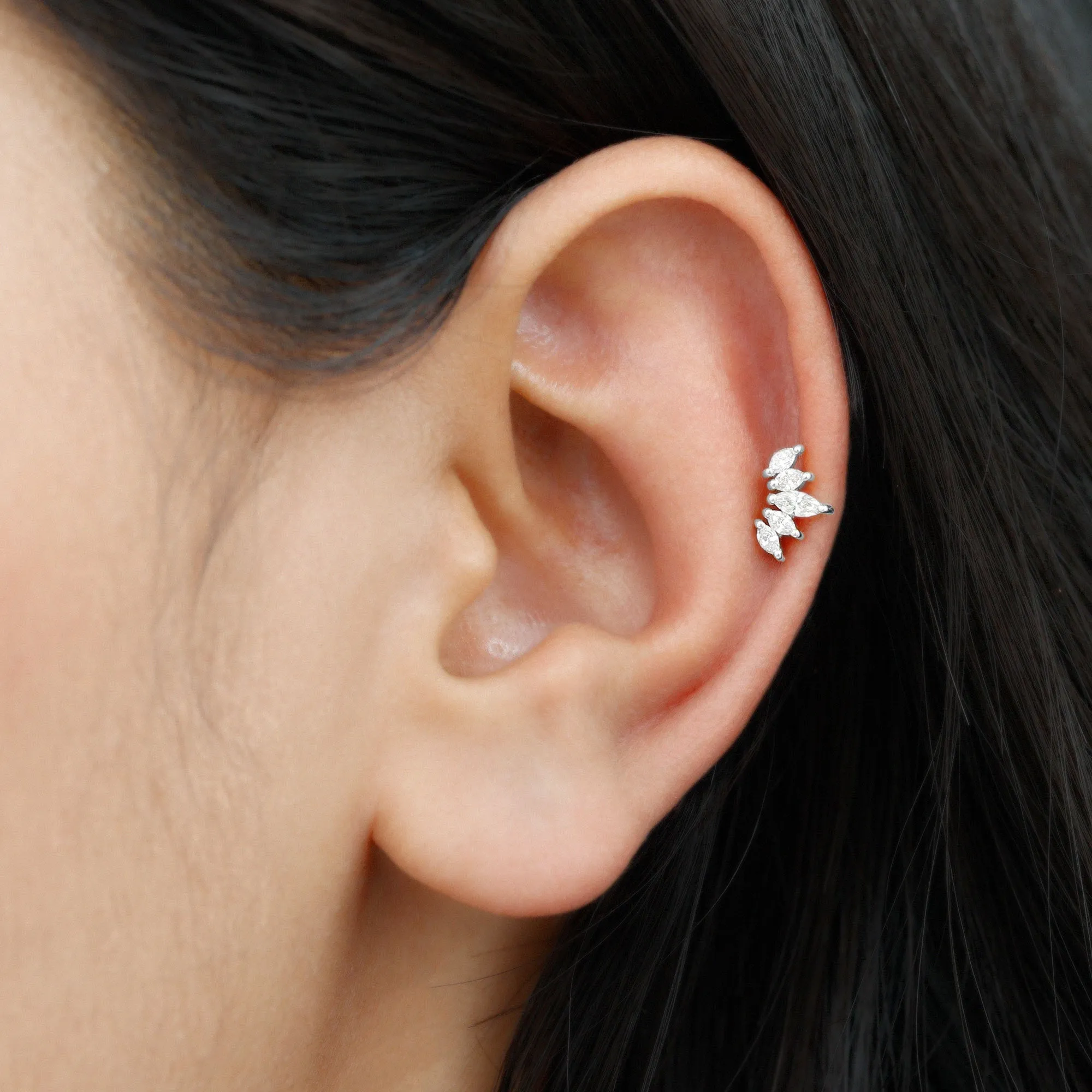 Genuine Marquise Diamond Leaf Helix Earring
