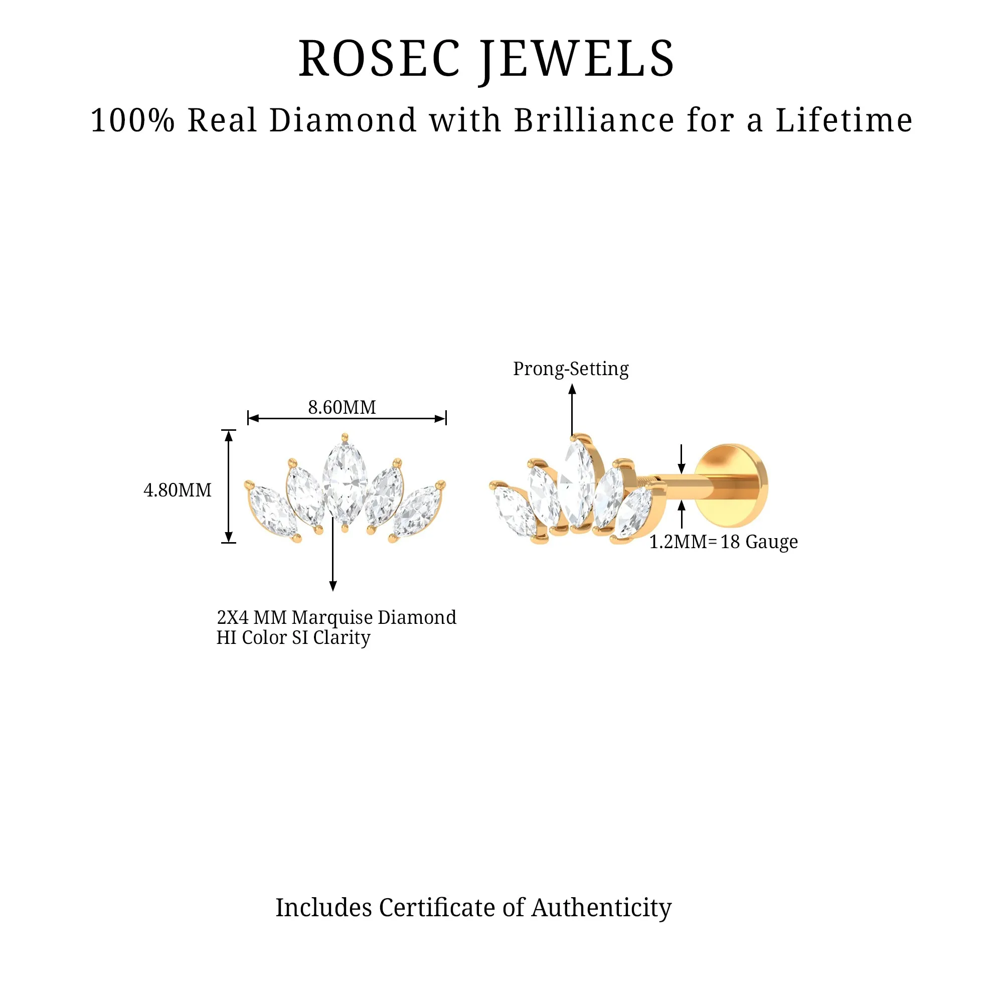 Genuine Marquise Diamond Leaf Helix Earring