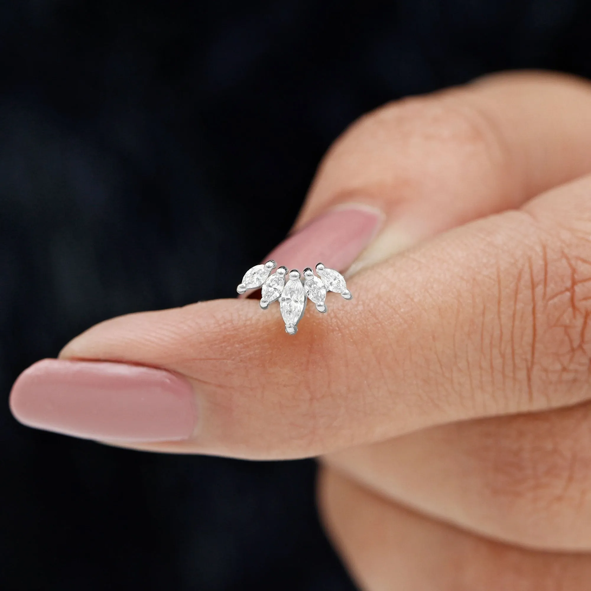 Genuine Marquise Diamond Leaf Helix Earring