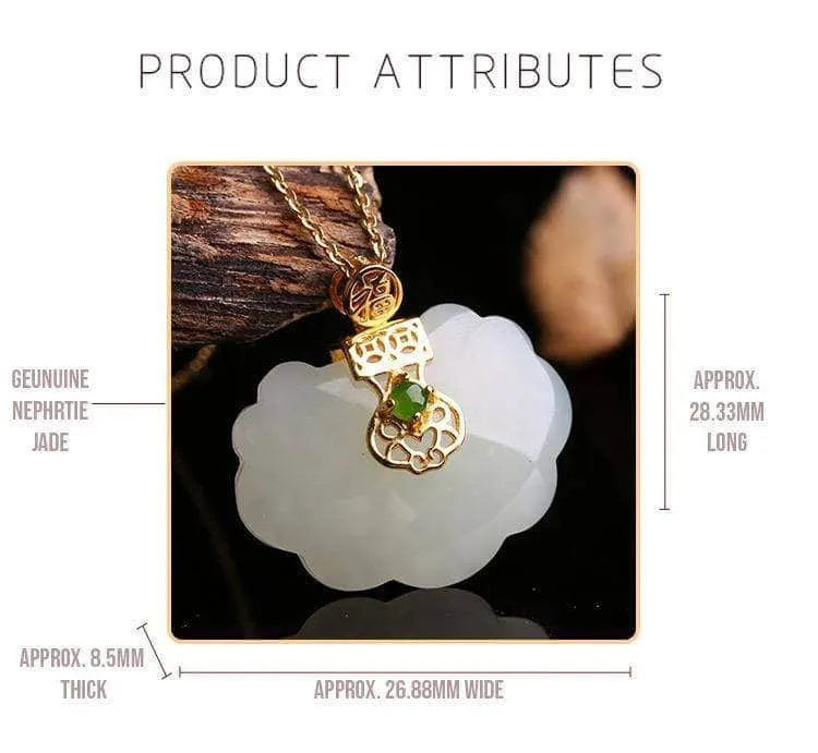 Genuine White Jade RuYi Pendant Necklace  with 14K Yellow Solid Gold Bail