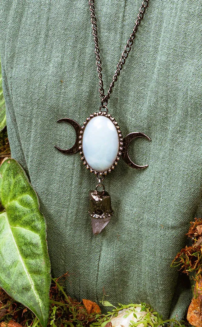 Goddess Aquamarine & Clear Quartz Crystal Necklace