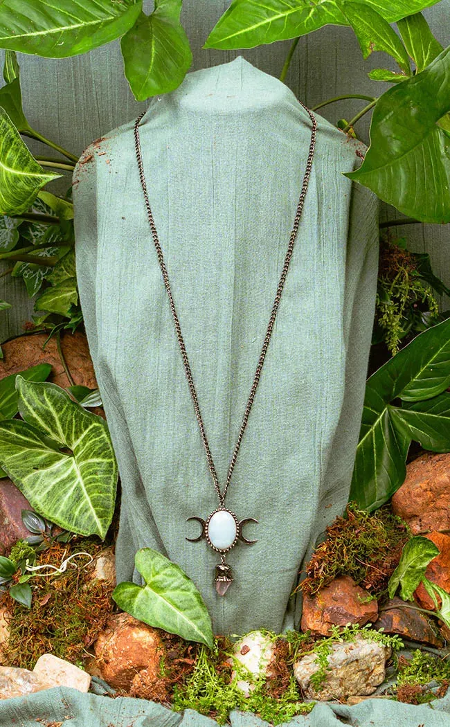 Goddess Aquamarine & Clear Quartz Crystal Necklace