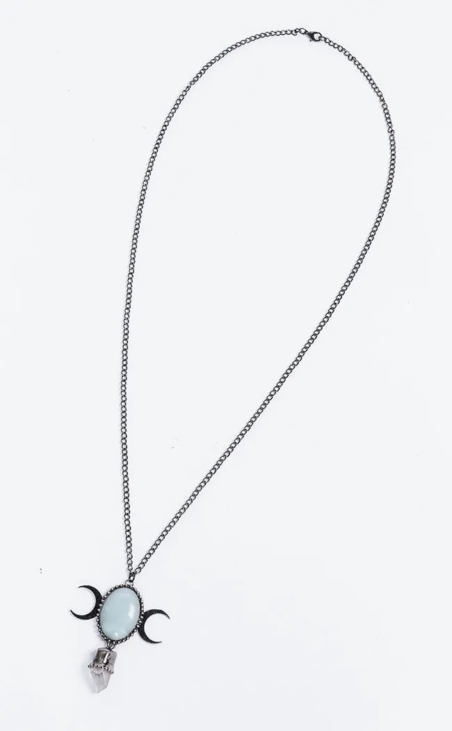 Goddess Aquamarine & Clear Quartz Crystal Necklace
