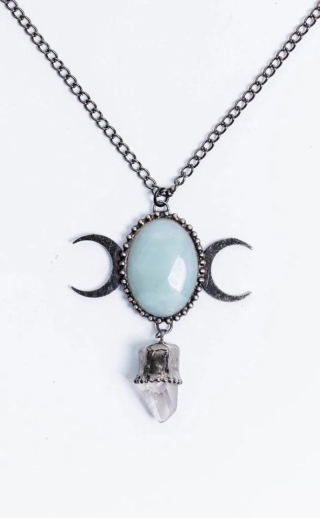 Goddess Aquamarine & Clear Quartz Crystal Necklace