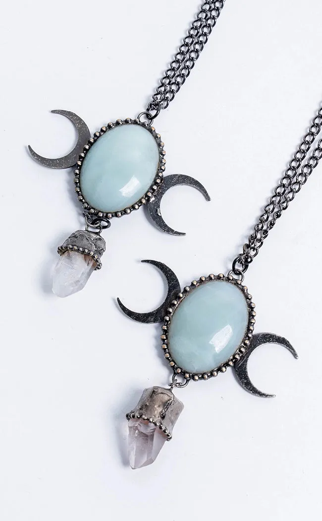 Goddess Aquamarine & Clear Quartz Crystal Necklace