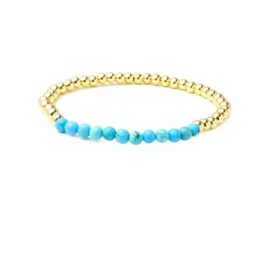 Gold Plated Beaded 4mm Turquoise&nbsp; Stretch Bracelet