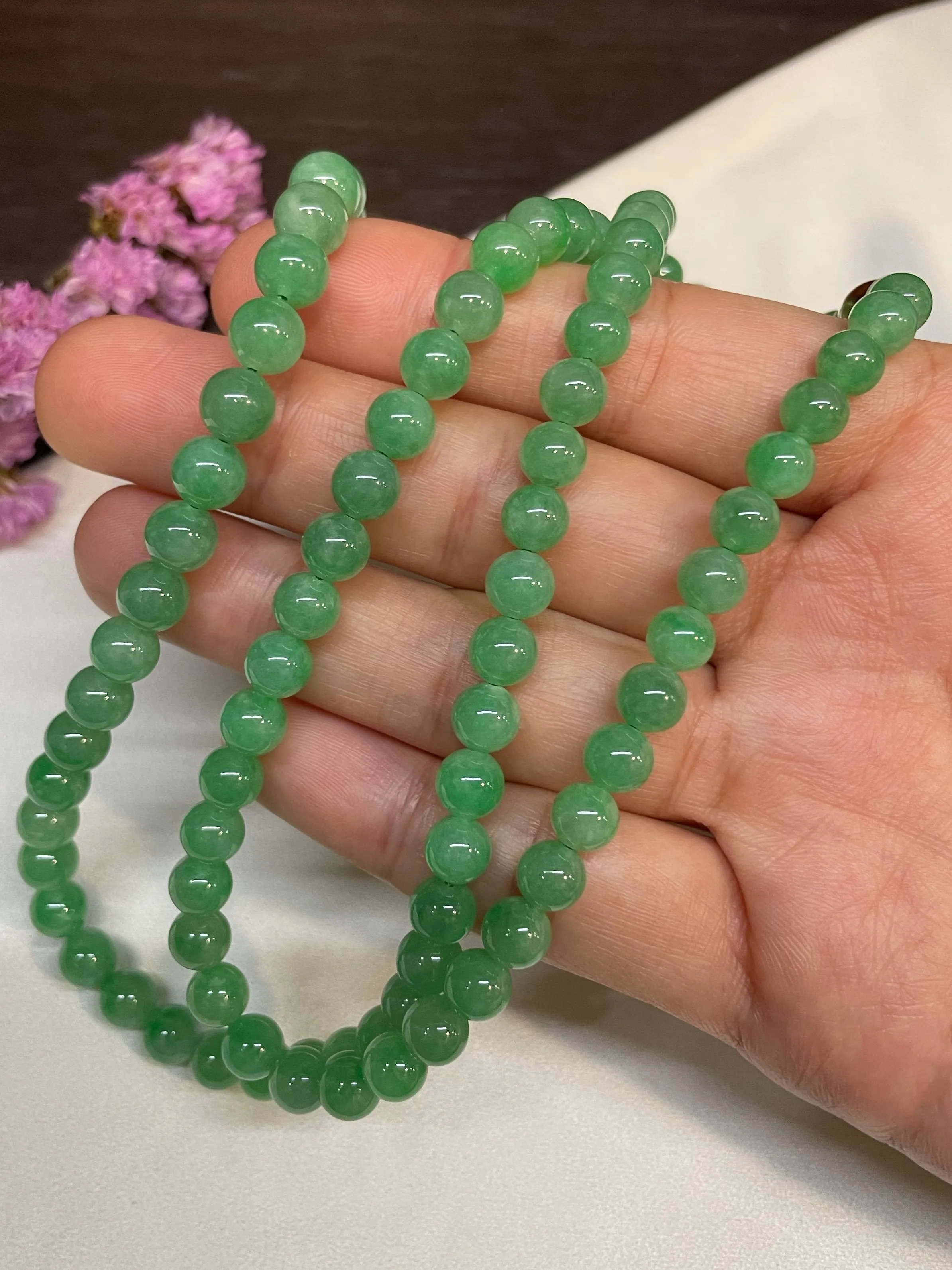 Green Jade Beads Necklace (NJN006)