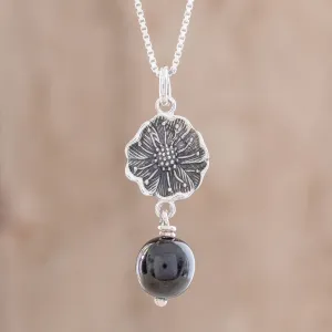 Guatemalan Flower Floral Black Jade Pendant Necklace from Guatemala