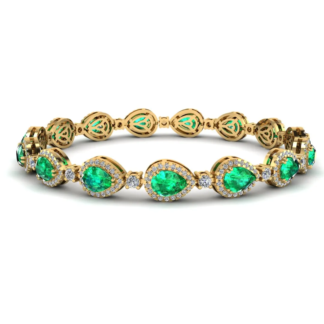 Halo Pear Shape 9 Carat Emerald and Diamond Halo Bracelet BRHAPSE
