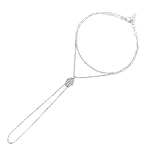Hamsa Hand-chain, Diamond CZ .925 Sterling Silver Lucky Fatima Hand Bracelet-Ring