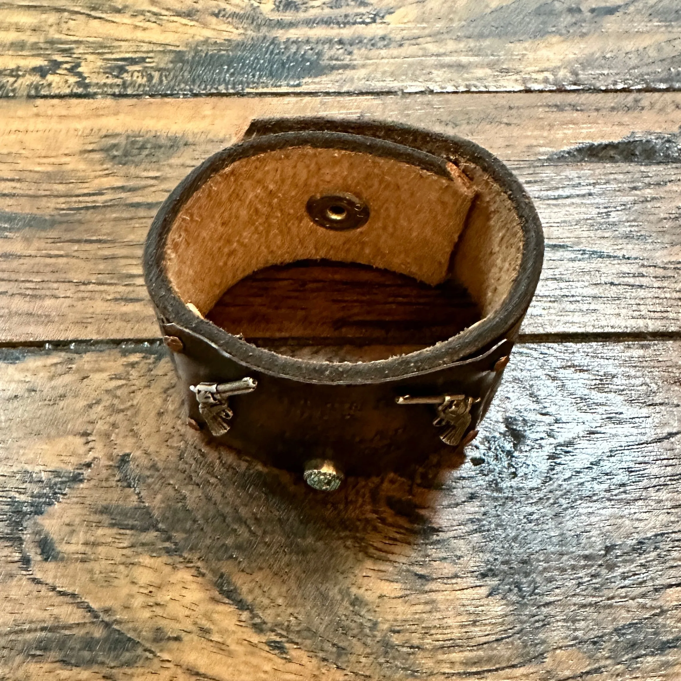 Hotter Than a 2 Dollar Pistol Leather Bracelet -Handmade Jewelry for Bourbon Cowgirl