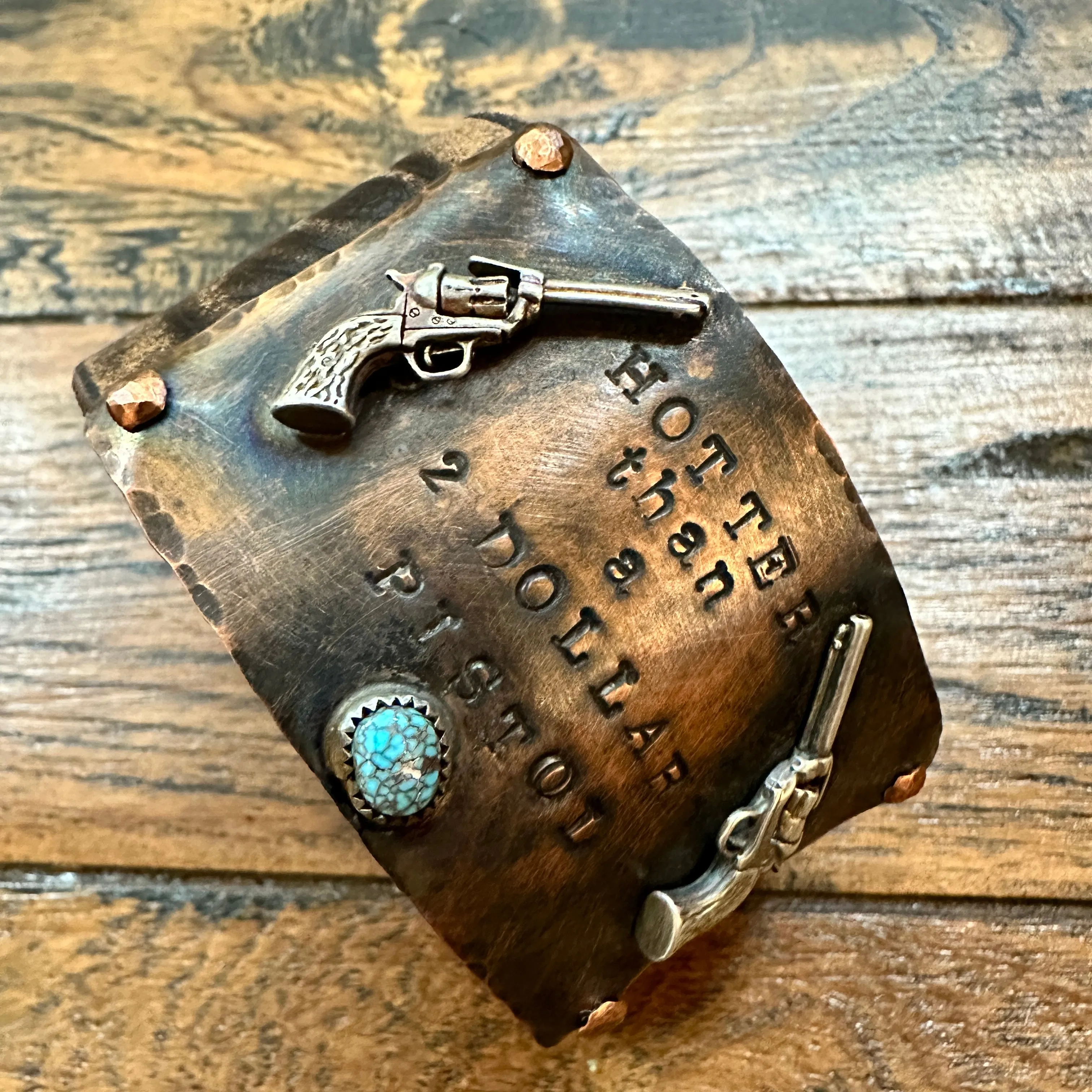 Hotter Than a 2 Dollar Pistol Leather Bracelet -Handmade Jewelry for Bourbon Cowgirl