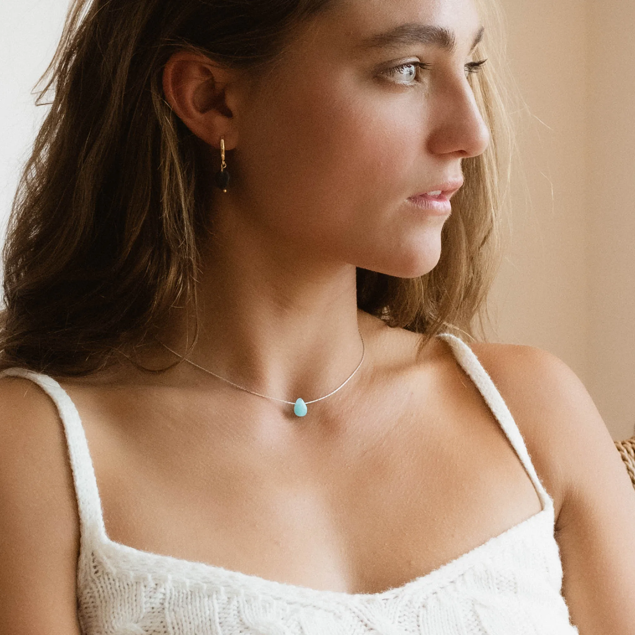 IMPERFECT Samudra Aquamarine Teardrop Stone Necklace