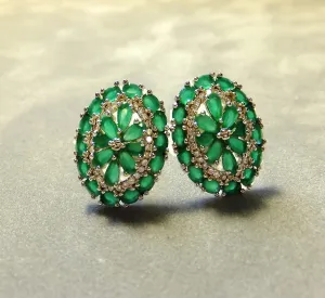 Indian Emerald Gemstone Stud Earrings in Sterling Silver