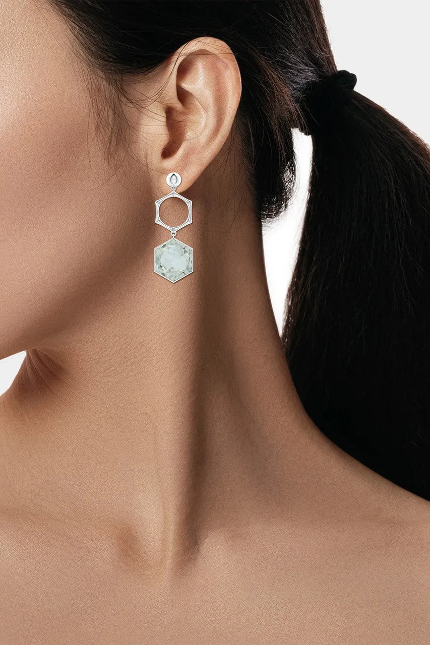 Indochine Midnight Silver & White Topaz Stone  Bamboo Earrings