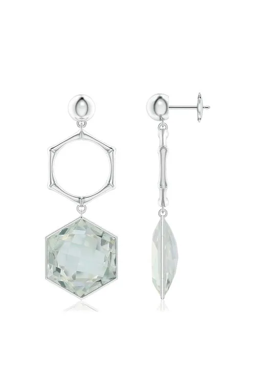 Indochine Midnight Silver & White Topaz Stone  Bamboo Earrings