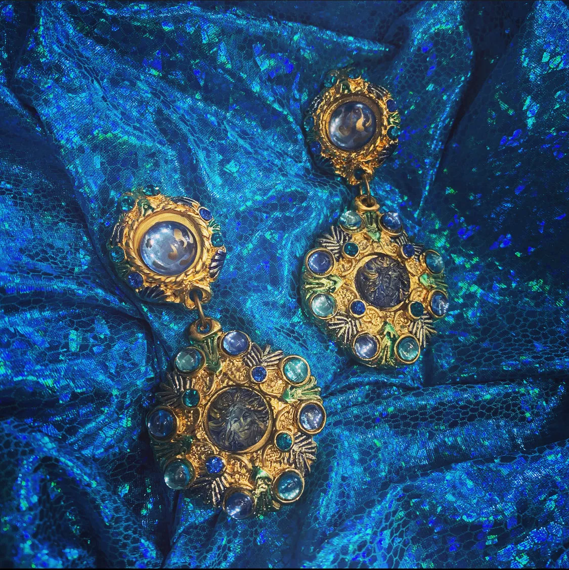 Jacky De G Pairs blue chandelier earrings