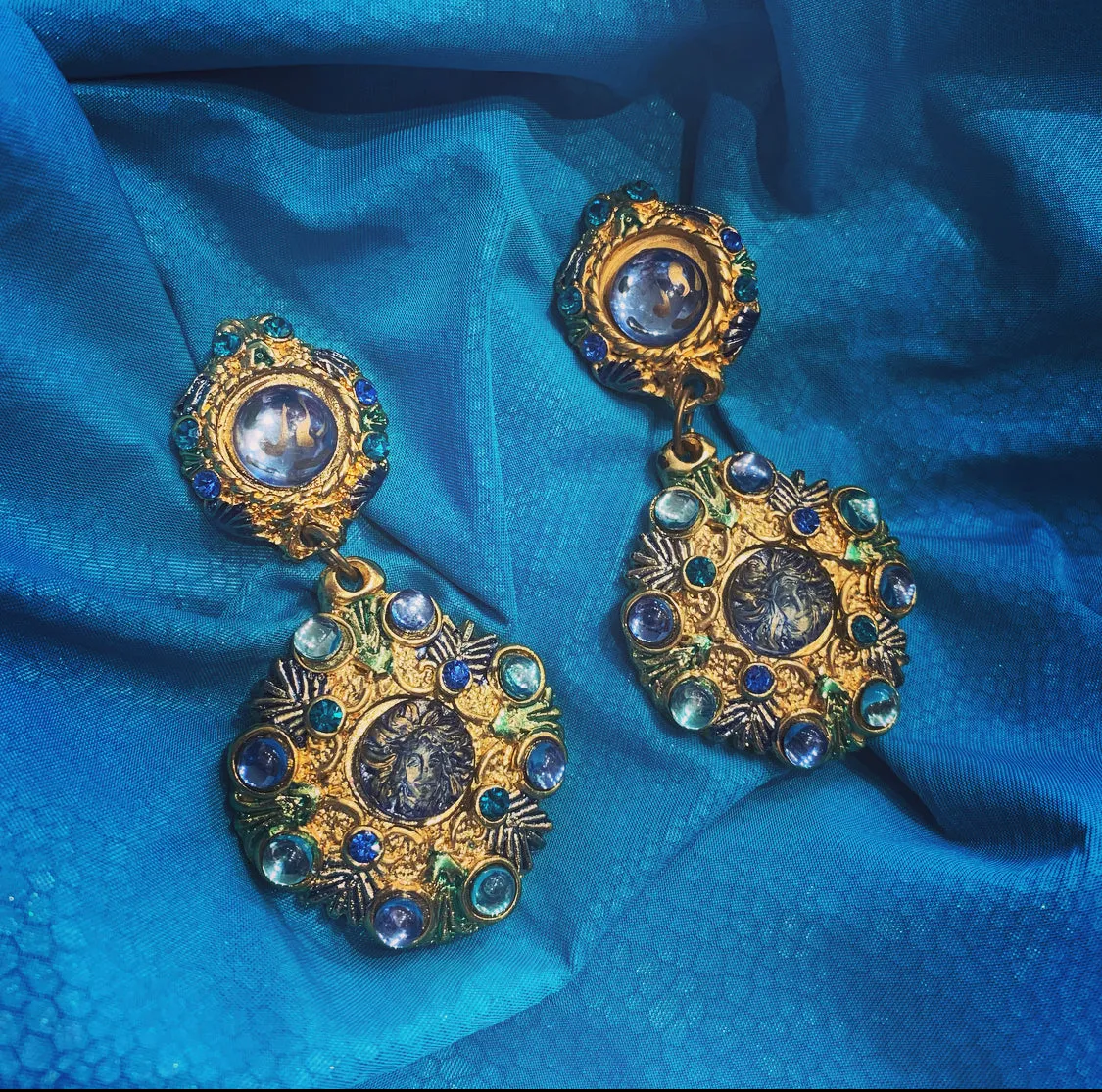 Jacky De G Pairs blue chandelier earrings
