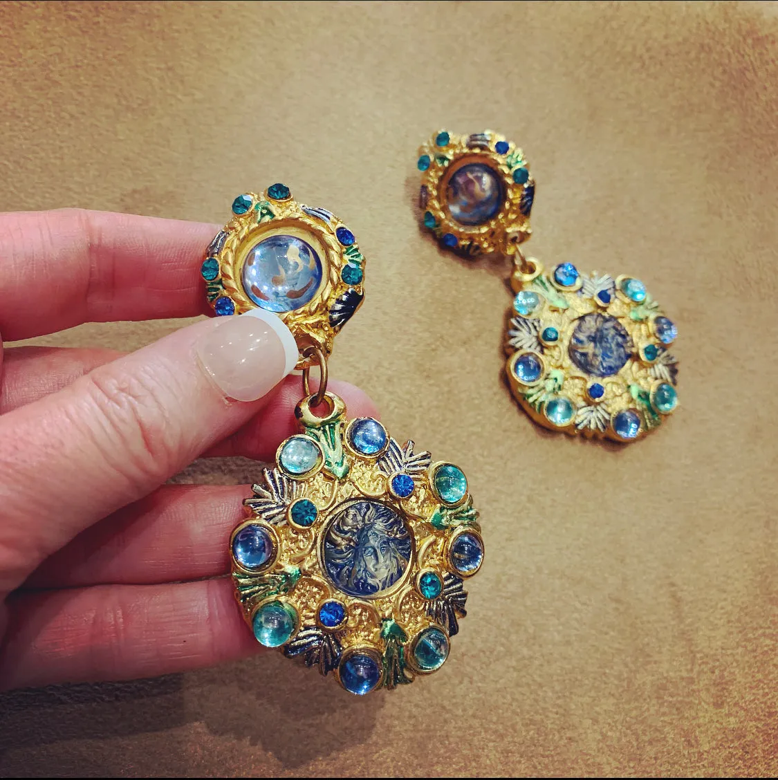 Jacky De G Pairs blue chandelier earrings