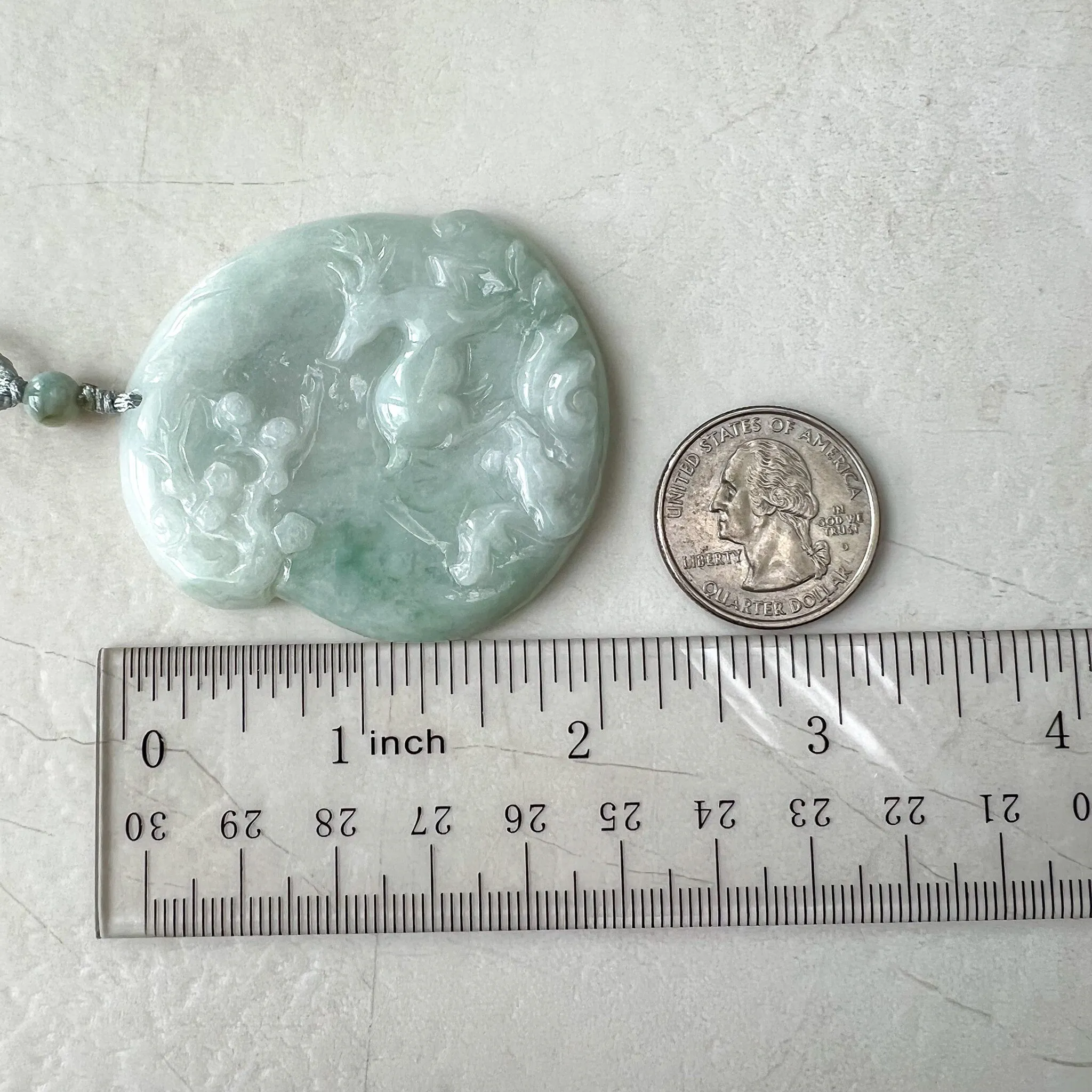 Jadeite Jade Deer in Forest Hand Carved Pendant Necklace, YJ-0622-0426838