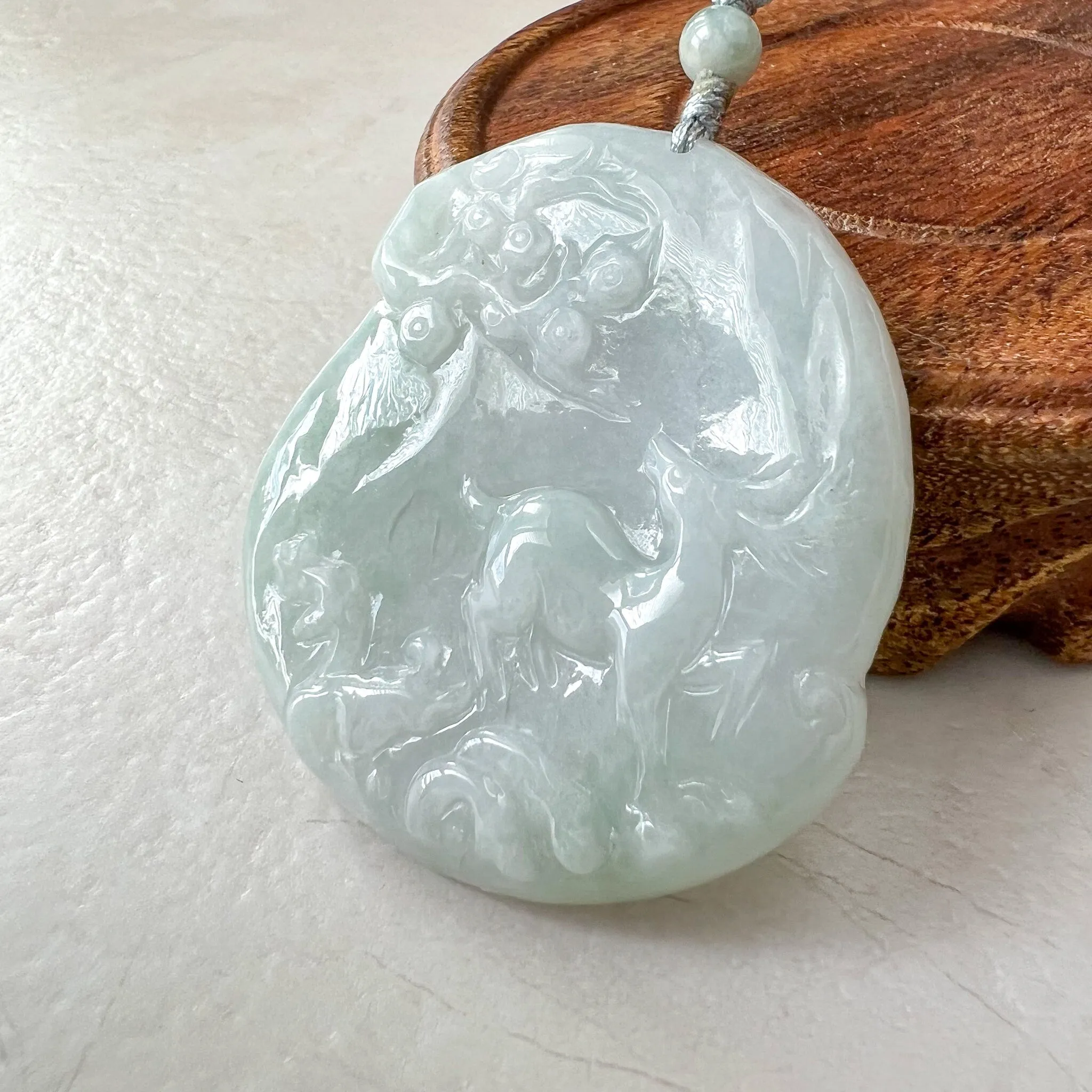Jadeite Jade Deer in Forest Hand Carved Pendant Necklace, YJ-0622-0426838
