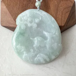 Jadeite Jade Deer in Forest Hand Carved Pendant Necklace, YJ-0622-0426838