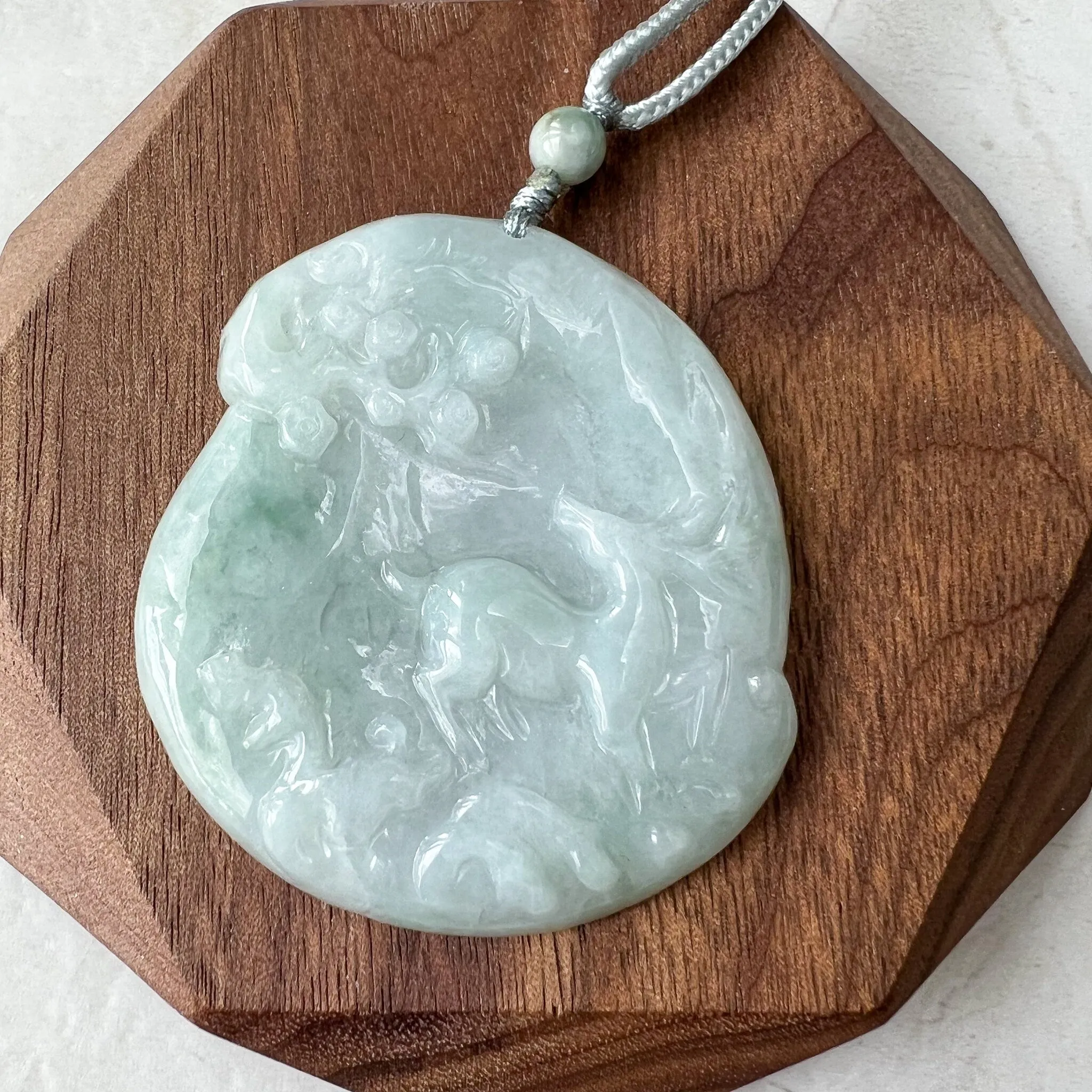 Jadeite Jade Deer in Forest Hand Carved Pendant Necklace, YJ-0622-0426838