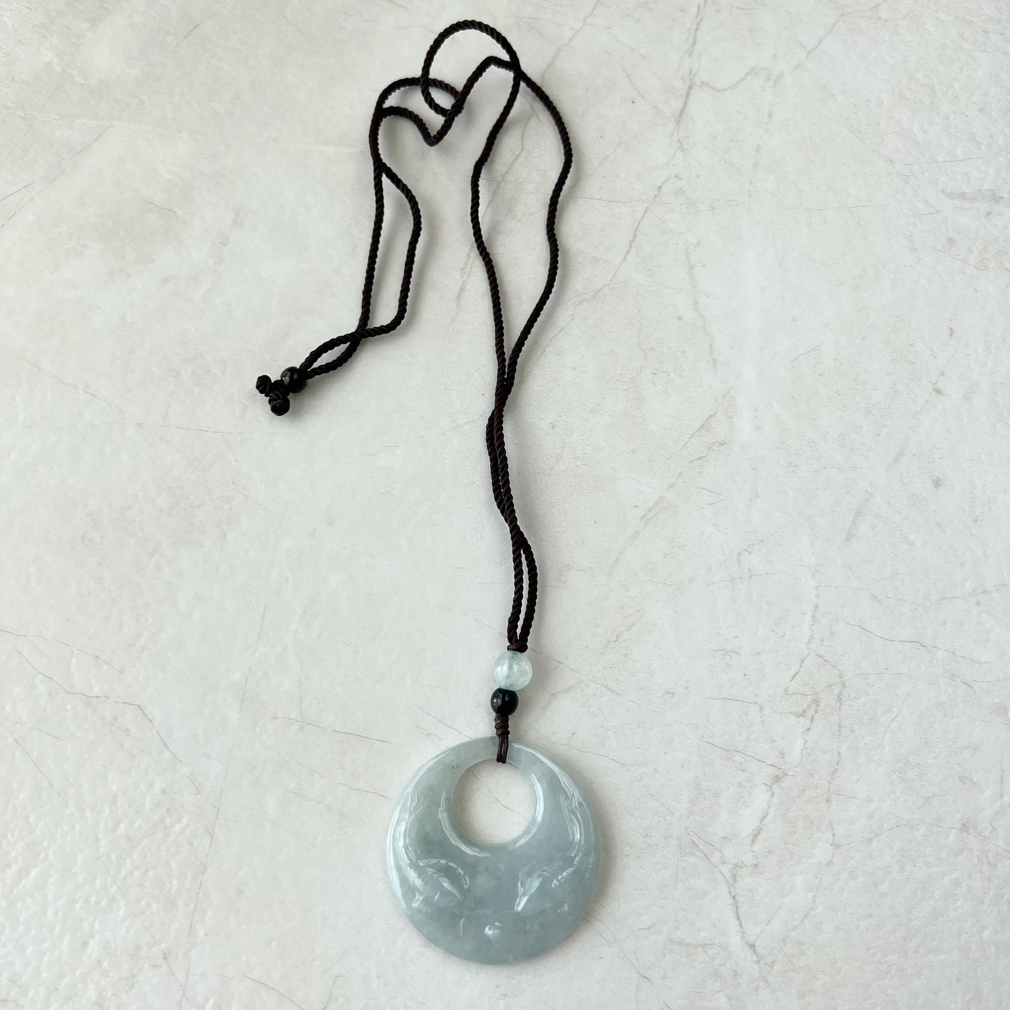 Jadeite Jade Twin Fish, Pisces Zodiac Horoscope Necklace, Hand Carved Pendant Necklace, YJ-1221-0315209-3