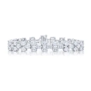 JB Star Oval Diamond Three Row Tennis Bracelet Platinum