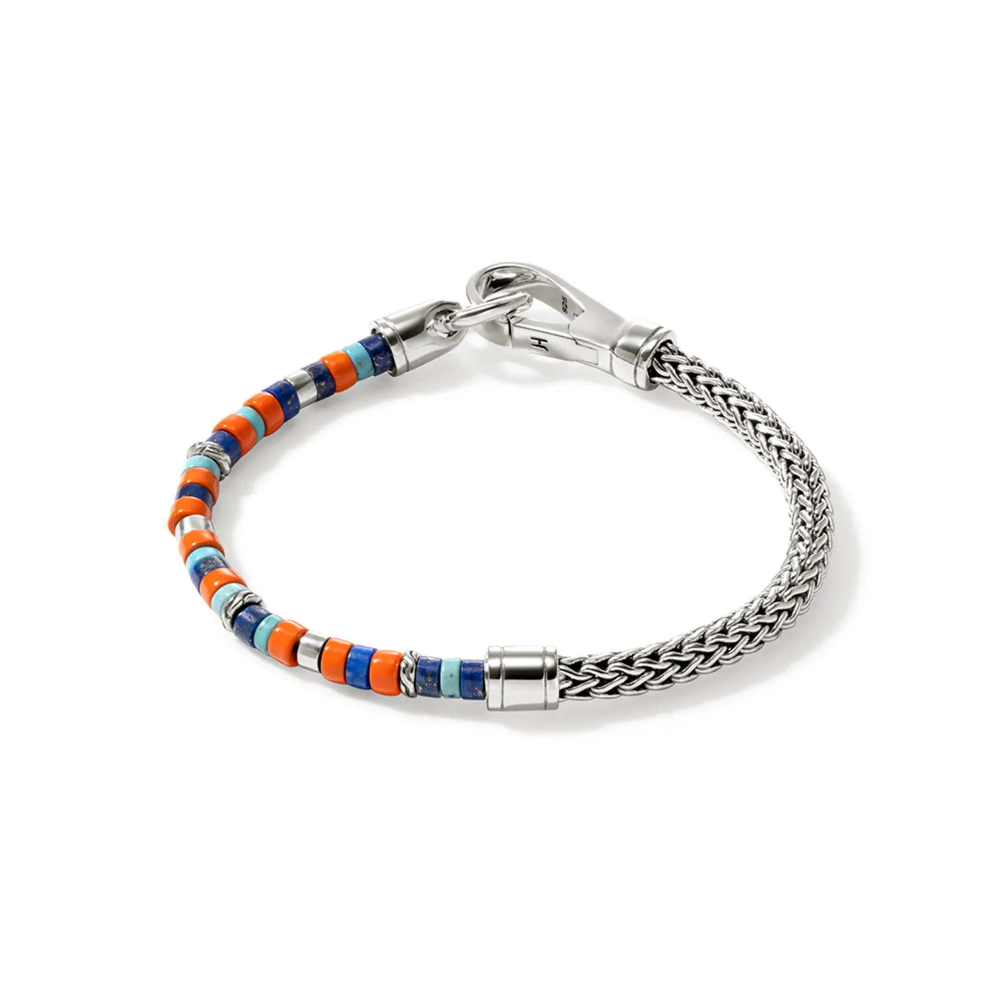 JOHN HARDY LARGE STERLING SILVER LAPIS, ORANGE BEAD AND TURQUOISE BRACELET