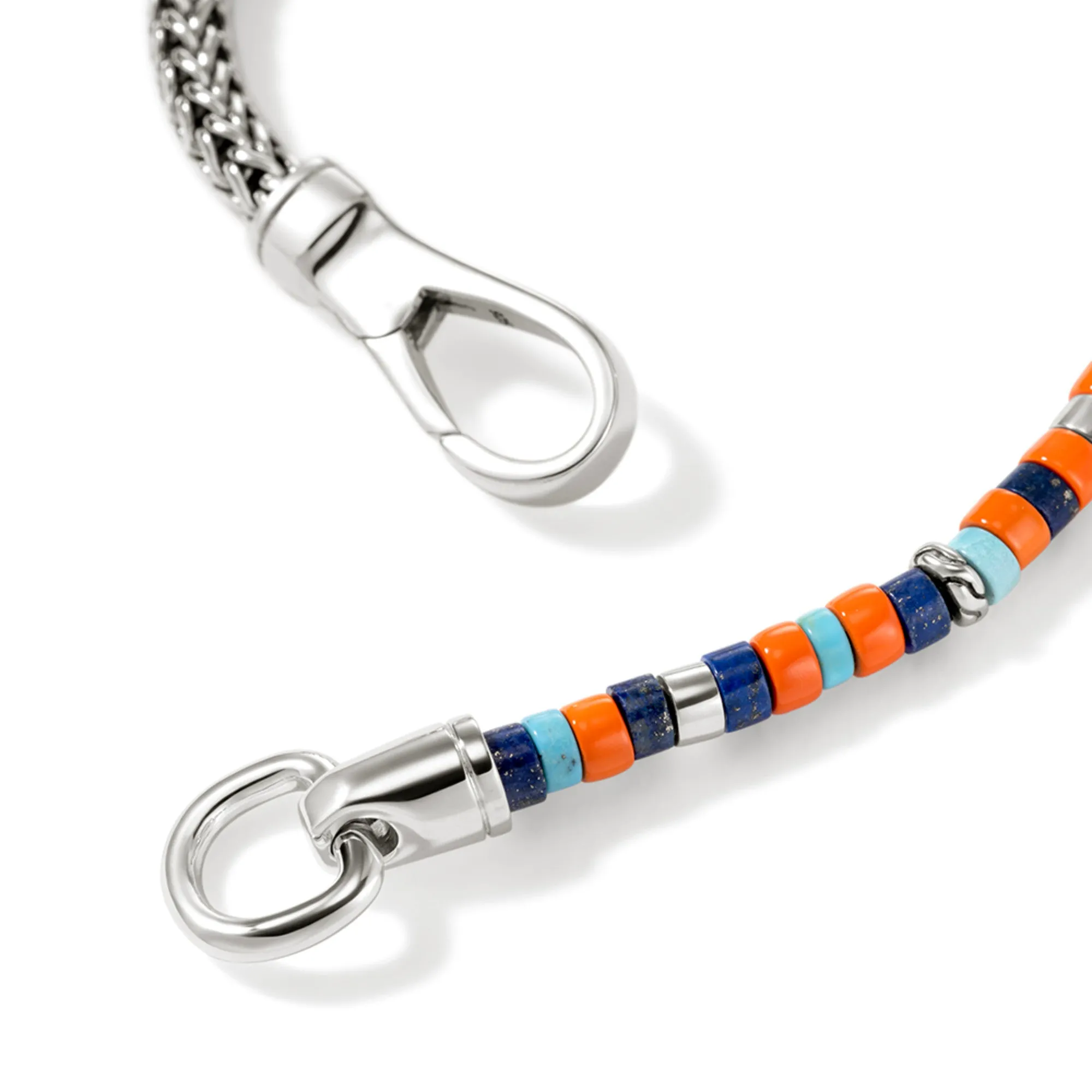 JOHN HARDY LARGE STERLING SILVER LAPIS, ORANGE BEAD AND TURQUOISE BRACELET