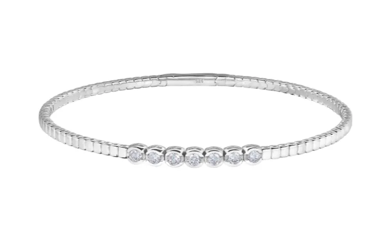 Kelly Waters Platinum Finish Bezel CZ Flex Cuff Bracelet (SI6015)