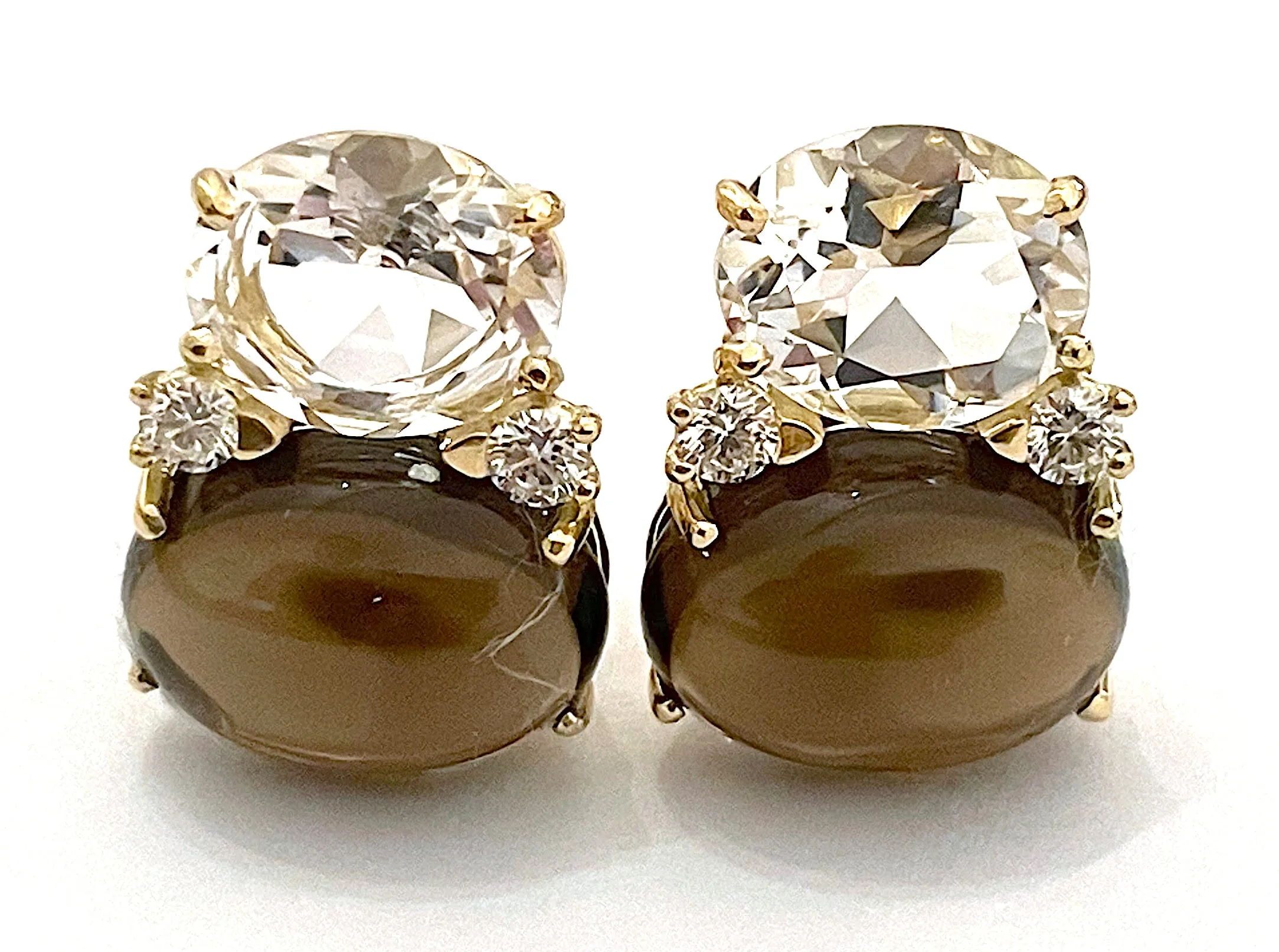 Large GUM DROP™ Earrings with Blue Topaz and Cabochon Smoky Topaz and Diamonds