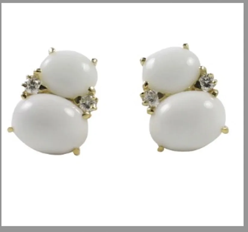 Large GUM DROP™ Earrings with Blue Topaz and Cabochon Smoky Topaz and Diamonds