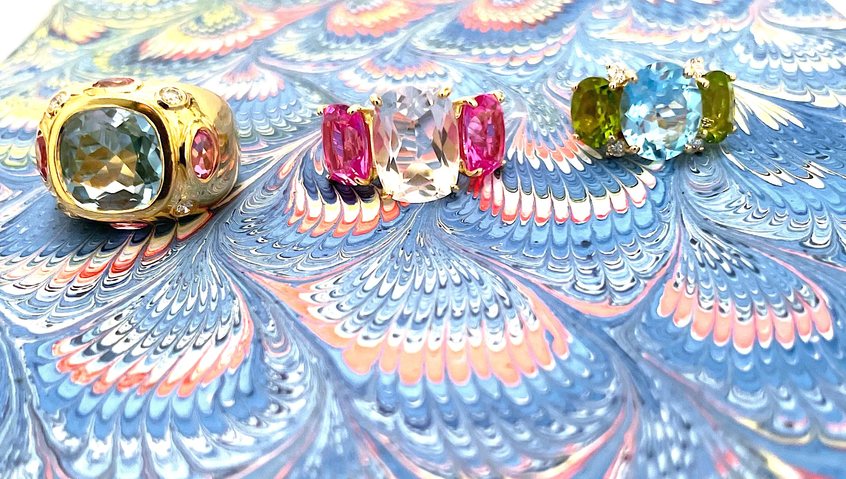 Large GUM DROP™ Earrings with Blue Topaz and Cabochon Smoky Topaz and Diamonds