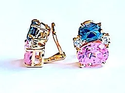 Large GUM DROP™ Earrings with Blue Topaz and Cabochon Smoky Topaz and Diamonds