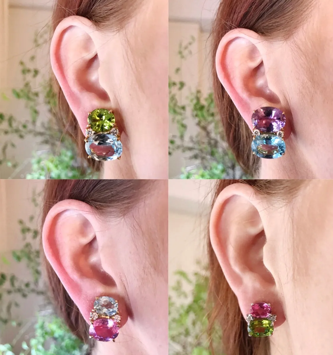 Large GUM DROP™ Earrings with Blue Topaz and Cabochon Smoky Topaz and Diamonds