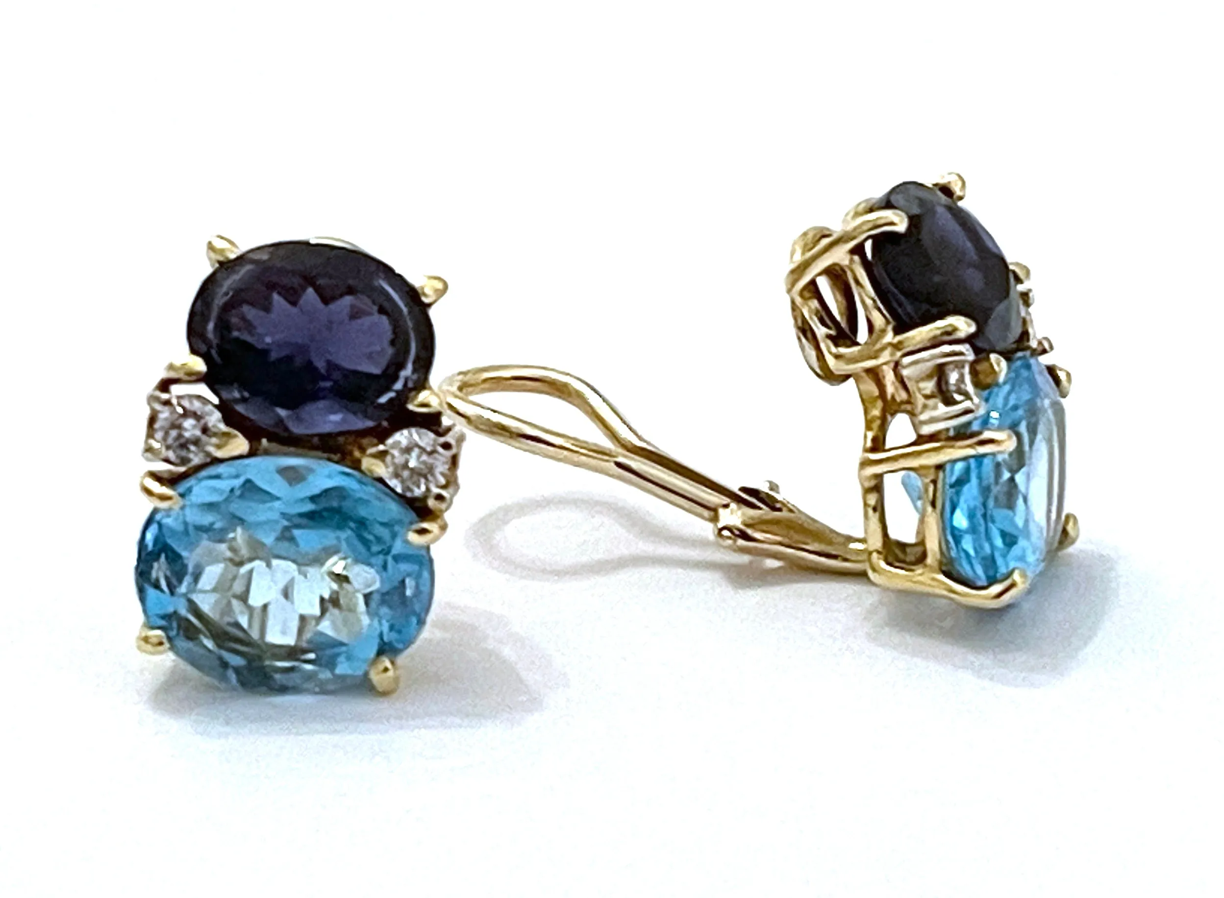 Large GUM DROP™ Earrings with Blue Topaz and Cabochon Smoky Topaz and Diamonds