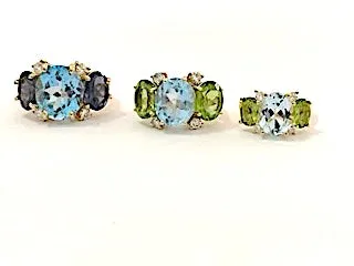 Large GUM DROP™ Earrings with Blue Topaz and Cabochon Smoky Topaz and Diamonds