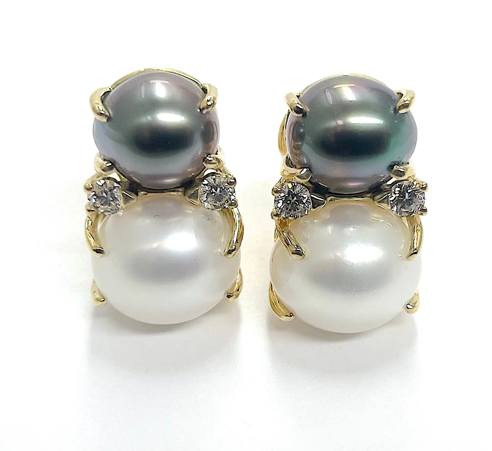 Large GUM DROP™ Earrings with Blue Topaz and Cabochon Smoky Topaz and Diamonds