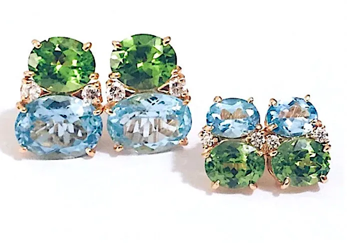 Large GUM DROP™ Earrings with Blue Topaz and Cabochon Smoky Topaz and Diamonds