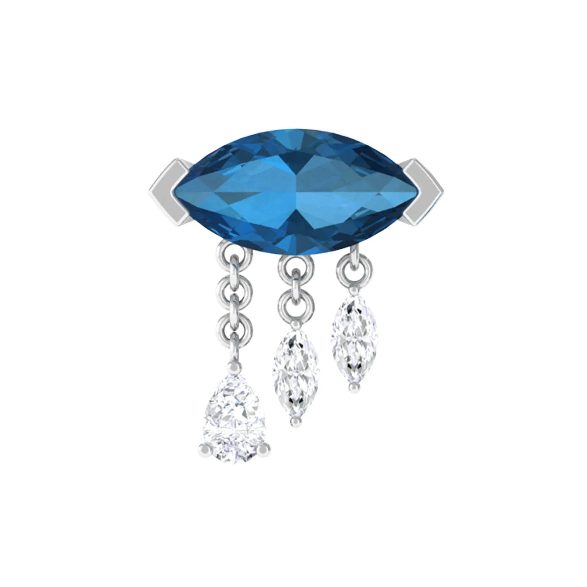 London Blue Topaz Cartilage Earring with Dangling Moissanite
