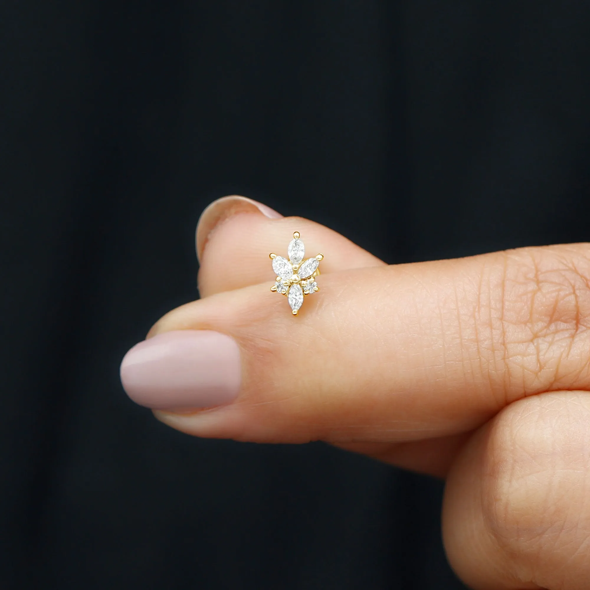Marquise Diamond Cluster Flower Earring with Flat Back