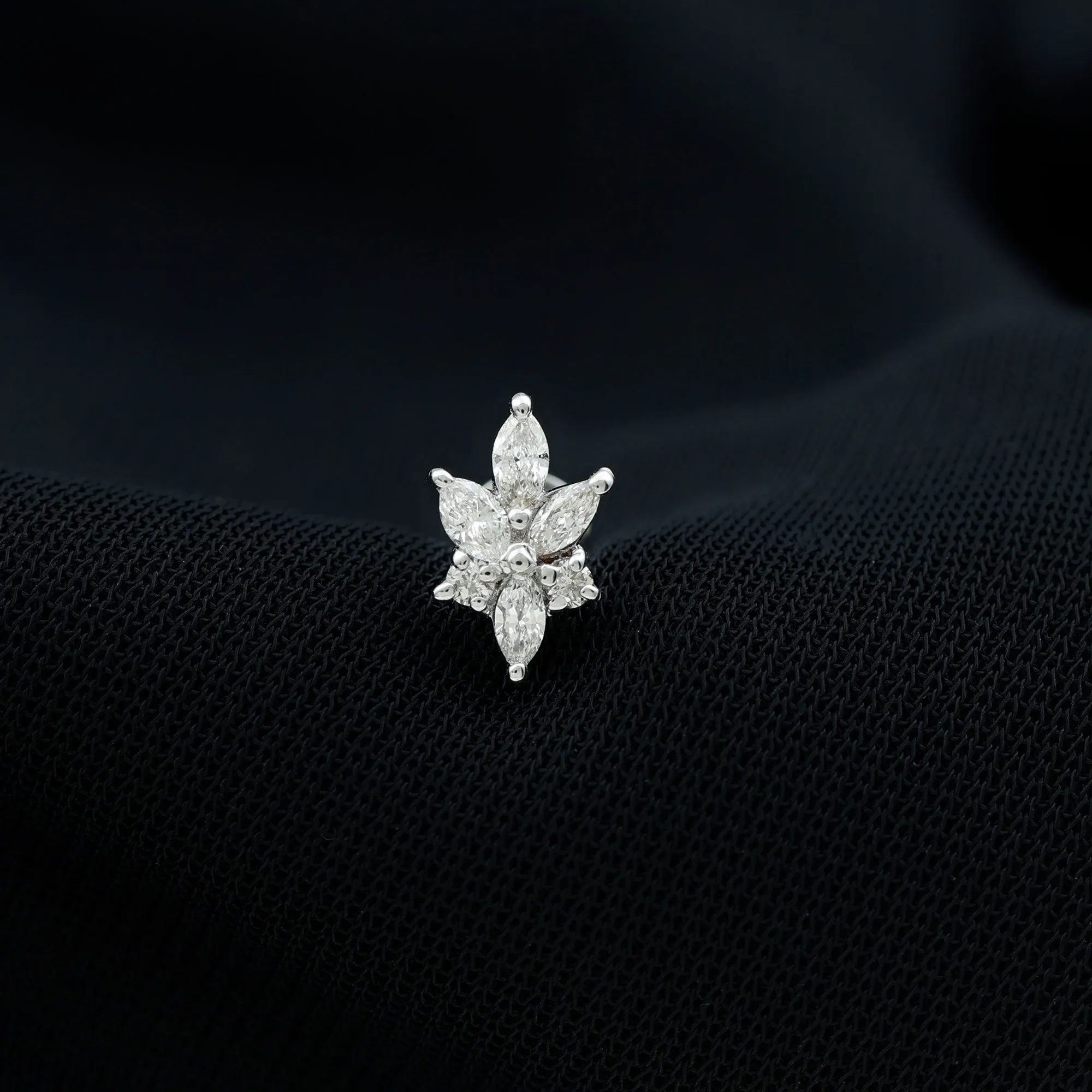 Marquise Diamond Cluster Flower Earring with Flat Back