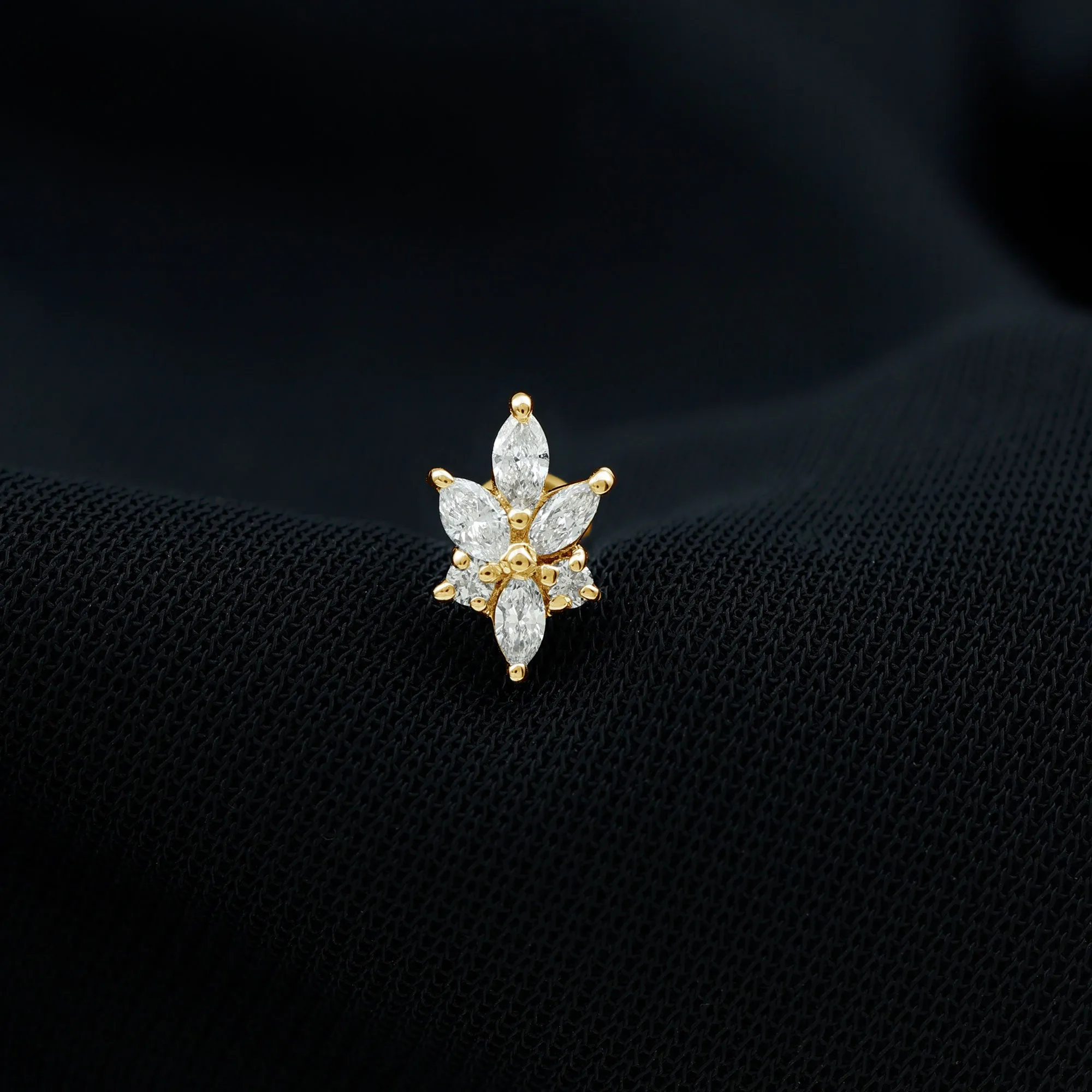 Marquise Diamond Cluster Flower Earring with Flat Back
