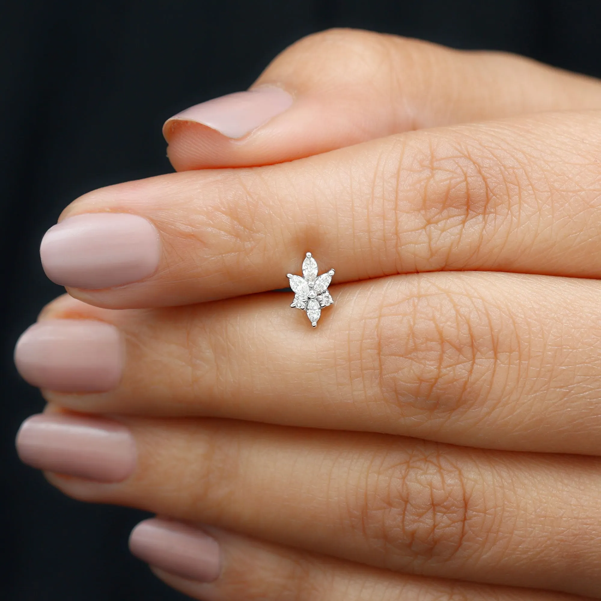 Marquise Diamond Cluster Flower Earring with Flat Back
