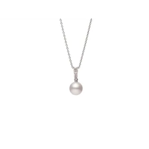 Mikimoto 18K White Gold Diamond & 8mm Pearl Necklace