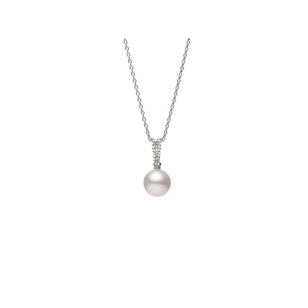 Mikimoto 18K White Gold Diamond & 8mm Pearl Necklace